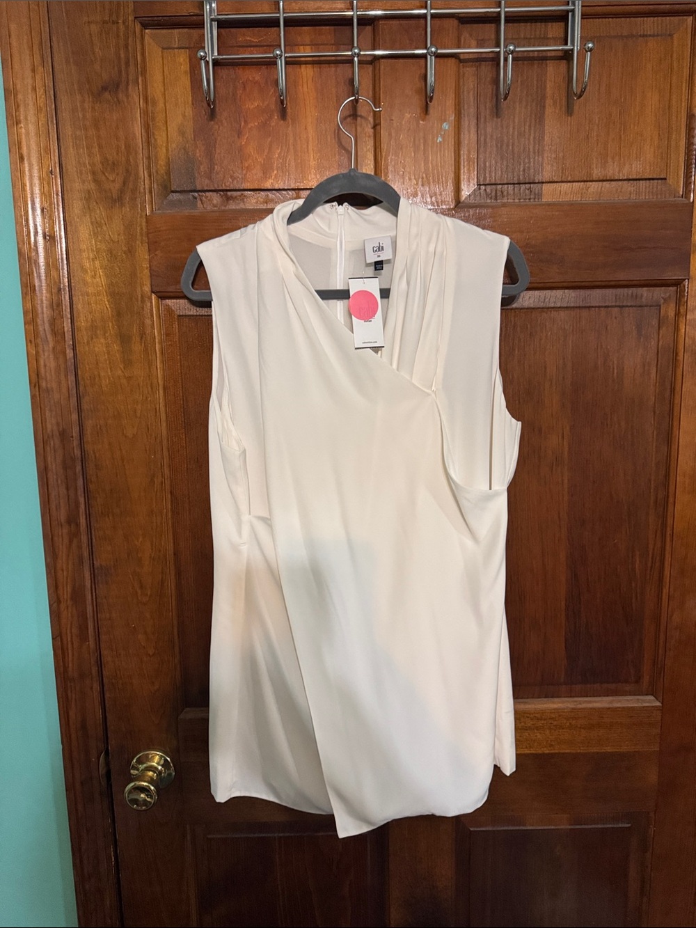 CAbi Cream Sleeveless Draped Front Blouse